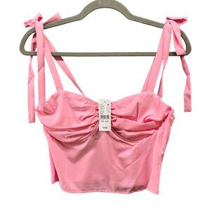 NWT Pacsun Pink Cami Crop Top‎ Womens S Corset Tie Strap Bustier Smocked